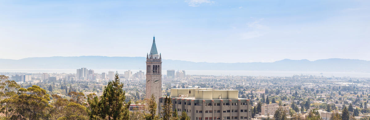 view of campanile from high up, showing lots of sky